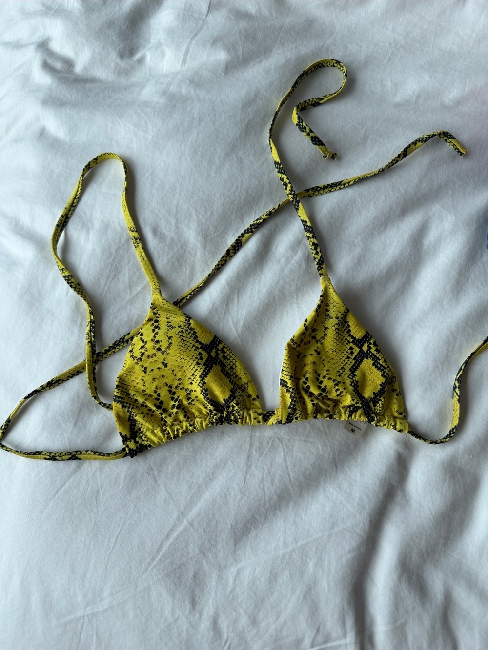 Yellow Snake Print Triangle Bikini Top